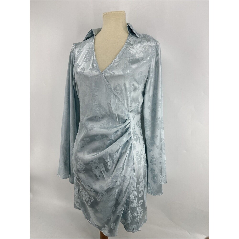 CIDER Baby Blue Floral Jacquard Mini Dress With Kimono Sleeves